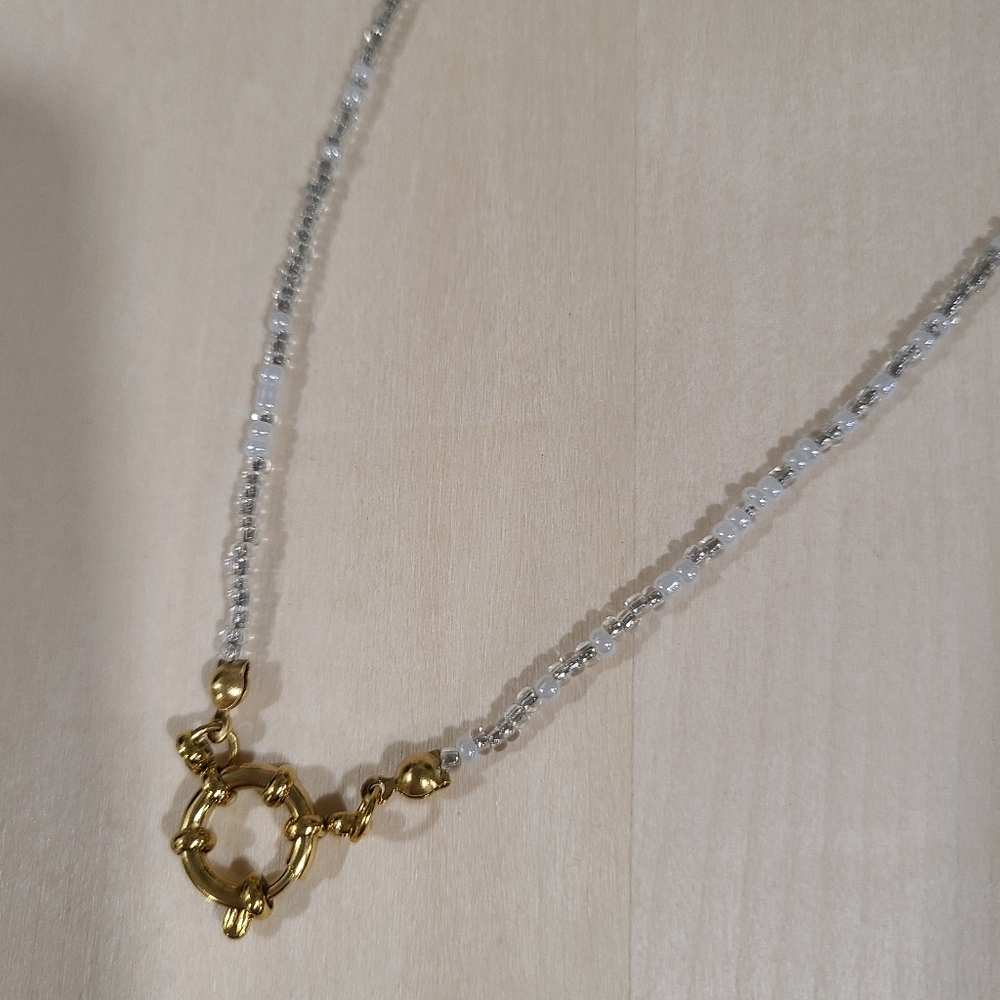 🩶🤍NEW🩶🤍 PRETTY!! SS 3MM Glass Bead Anchor Necklace in GREY,SILVER, &WHITE - Picture 9 of 13